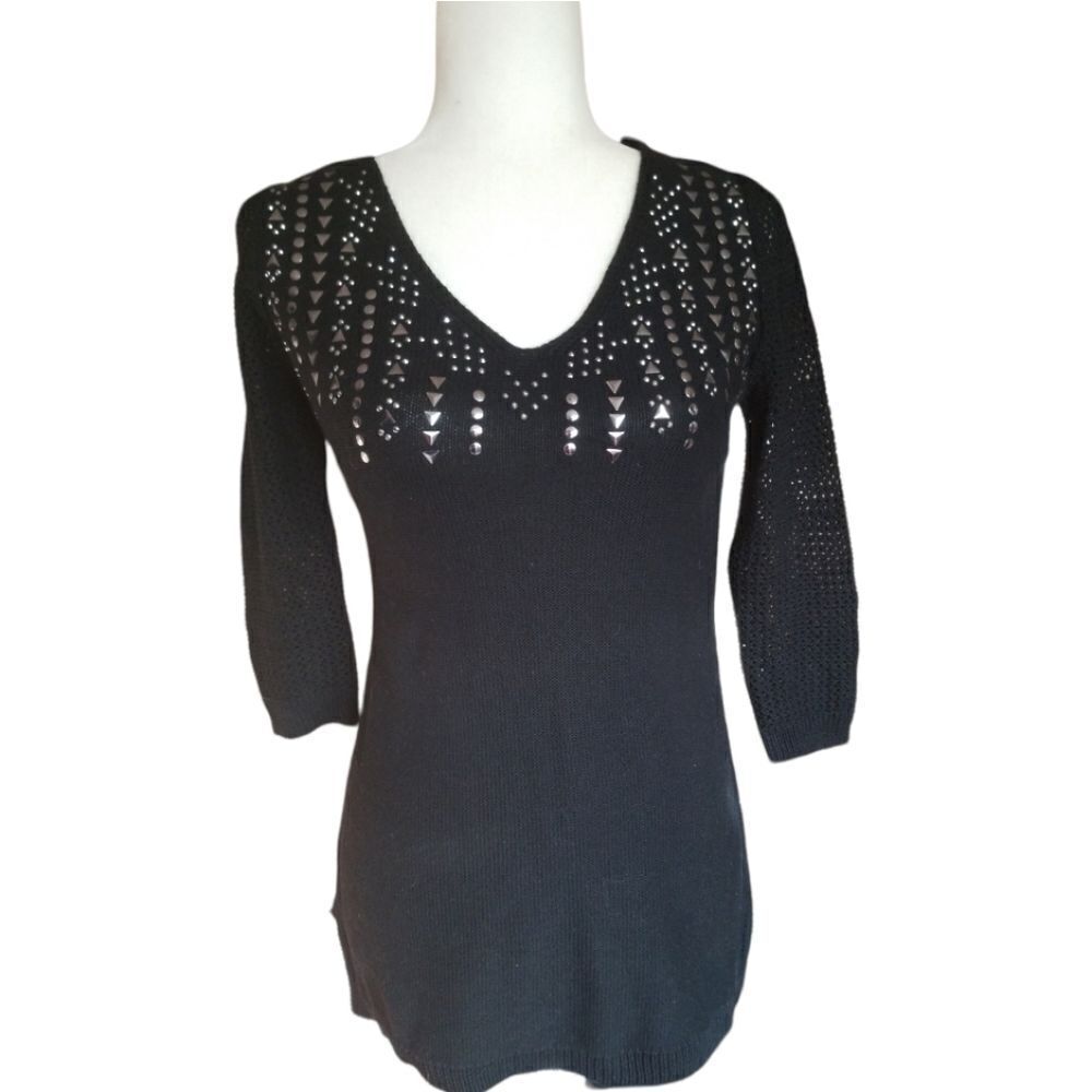 Style & Co Sweater Black with Gold Embellishments SZ XS